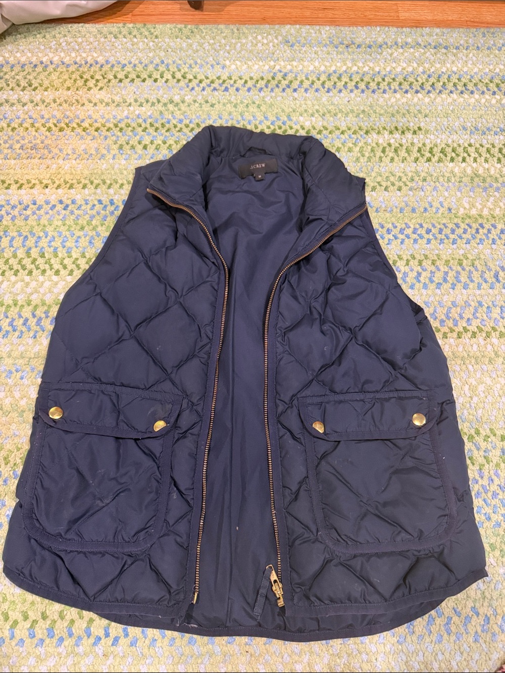 J. Crew Navy Quilted Puffer Vest with Gold Hardware